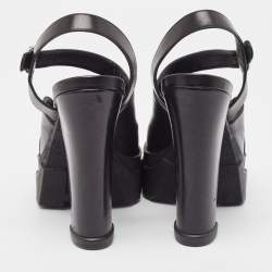 Pre Owned Prada Black Leather Ankle Strap Sandals Size 37