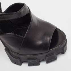 Pre Owned Prada Black Leather Ankle Strap Sandals Size 37