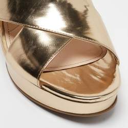Prada Gold Foil Leather Crisscross Wedge Platform Slides Size 40