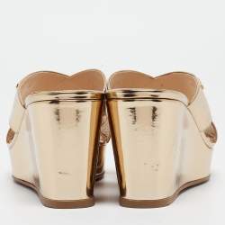 Prada Gold Foil Leather Crisscross Wedge Platform Slides Size 40