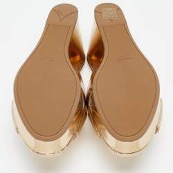 Prada Gold Foil Leather Crisscross Wedge Platform Slides Size 40
