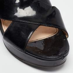Prada Black Patent Wedge Slide Sandals Size 40