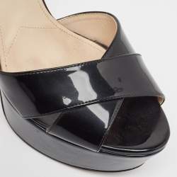 Prada Black Patent Leather Ankle Strap Platform Sandals Size 39.5