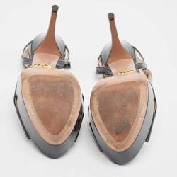 Prada Black Patent Leather Ankle Strap Platform Sandals Size 39.5