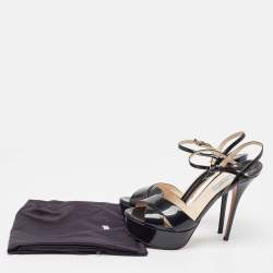 Prada Black Patent Leather Ankle Strap Platform Sandals Size 39.5