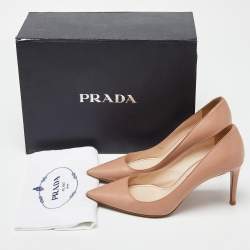 Pre Owned Prada Beige Leather Pointed Toe Pumps Size 37.5