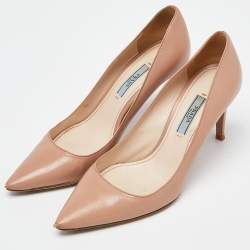 Pre Owned Prada Beige Leather Pointed Toe Pumps Size 37.5