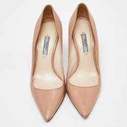 Pre Owned Prada Beige Leather Pointed Toe Pumps Size 37.5