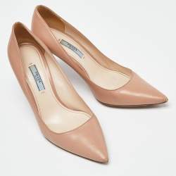 Pre Owned Prada Beige Leather Pointed Toe Pumps Size 37.5