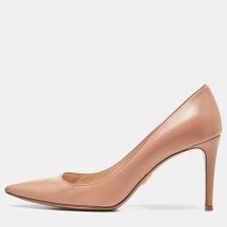 Pre Owned Prada Beige Leather Pointed Toe Pumps Size 37.5