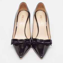 Pre Owned Prada Black Patent Leather Bow Pointed Toe Pumps Size 36