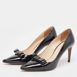 Pre Owned Prada Black Patent Leather Bow Pointed Toe Pumps Size 36