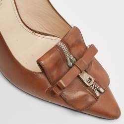 Prada Brown Leather Zip Detail Pumps Size 39