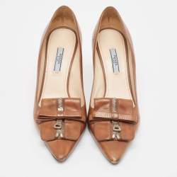 Prada Brown Leather Zip Detail Pumps Size 39