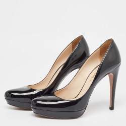 Prada Black Patent Leather Platform Pumps Size 38.5