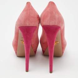 Pre Owned Prada Two Tone Pink Suede Peep Toe Platform Pumps Size 41