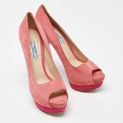 Pre Owned Prada Two Tone Pink Suede Peep Toe Platform Pumps Size 41