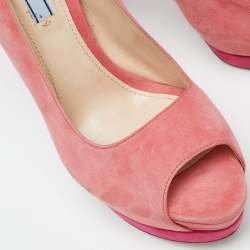 Pre Owned Prada Two Tone Pink Suede Peep Toe Platform Pumps Size 41