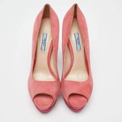 Pre Owned Prada Two Tone Pink Suede Peep Toe Platform Pumps Size 41
