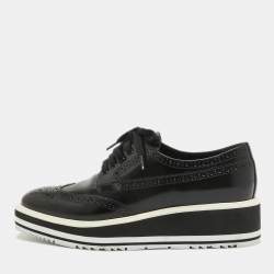 Prada Black Brogue Patent Leather Platform Derby Sneakers Size 37.5