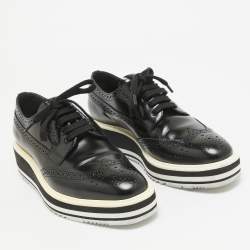 Prada Black Brogue Patent Leather Platform Derby Sneakers Size 37.5
