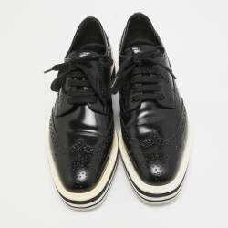 Prada Black Brogue Patent Leather Platform Derby Sneakers Size 37.5