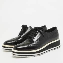 Prada Black Brogue Patent Leather Platform Derby Sneakers Size 37.5