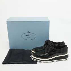 Prada Black Brogue Patent Leather Platform Derby Sneakers Size 37.5