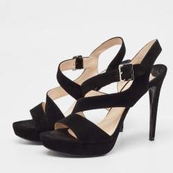 Prada Black Suede Platform Strappy Sandals Size 37.5