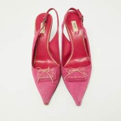 Prada Pink Suede Bow Pointed Toe Slingback Pumps Size 37