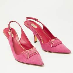 Prada Pink Suede Bow Pointed Toe Slingback Pumps Size 37