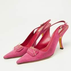 Prada Pink Suede Bow Pointed Toe Slingback Pumps Size 37