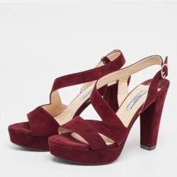 Prada Burgundy Suede Platform Slingback Sandals Size 36.5