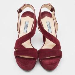 Prada Burgundy Suede Platform Slingback Sandals Size 36.5