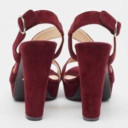 Prada Burgundy Suede Platform Slingback Sandals Size 36.5
