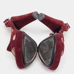 Prada Burgundy Suede Platform Slingback Sandals Size 36.5