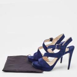 Prada Navy Blue Suede Platform Sandals Size 37