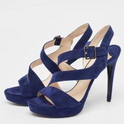 Prada Navy Blue Suede Platform Sandals Size 37