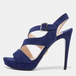 Prada Navy Blue Suede Platform Sandals Size 37
