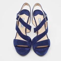 Prada Navy Blue Suede Platform Sandals Size 37