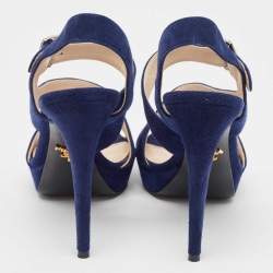 Prada Navy Blue Suede Platform Sandals Size 37