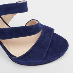 Prada Navy Blue Suede Platform Sandals Size 37