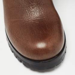 Prada Brown Leather Buckle Detail Mid Calf Length Boots Size 37