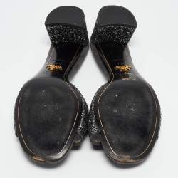 Prada Grey Coarse Glitter and Suede Bow Slide Sandals Size 39.5
