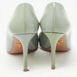 Pre Owned Prada Mint Green Patent Leather Pointed Toe Pumps Size 38