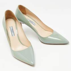 Pre Owned Prada Mint Green Patent Leather Pointed Toe Pumps Size 38