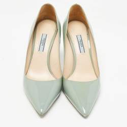 Pre Owned Prada Mint Green Patent Leather Pointed Toe Pumps Size 38