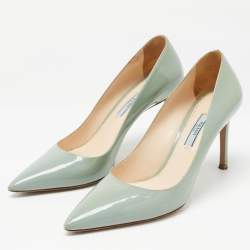 Pre Owned Prada Mint Green Patent Leather Pointed Toe Pumps Size 38