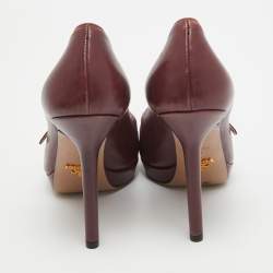 Prada Burgundy Leather Platform Pumps Size 37