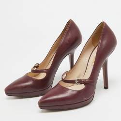 Prada Burgundy Leather Platform Pumps Size 37